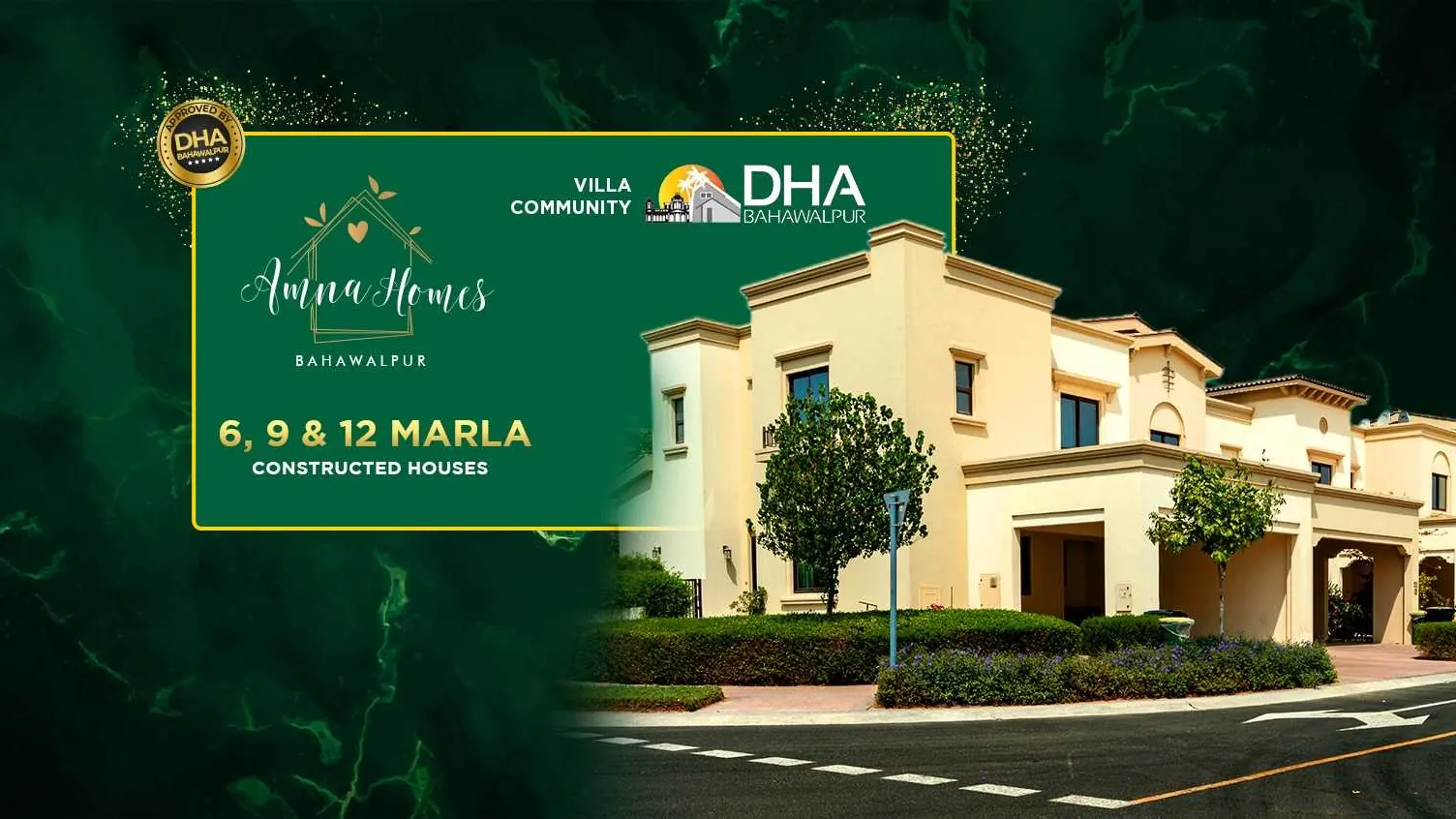 Artist's impression of Amna Homes, a street of constructed villas in a gated community in Sector D1, DHA Bahawalpur.
